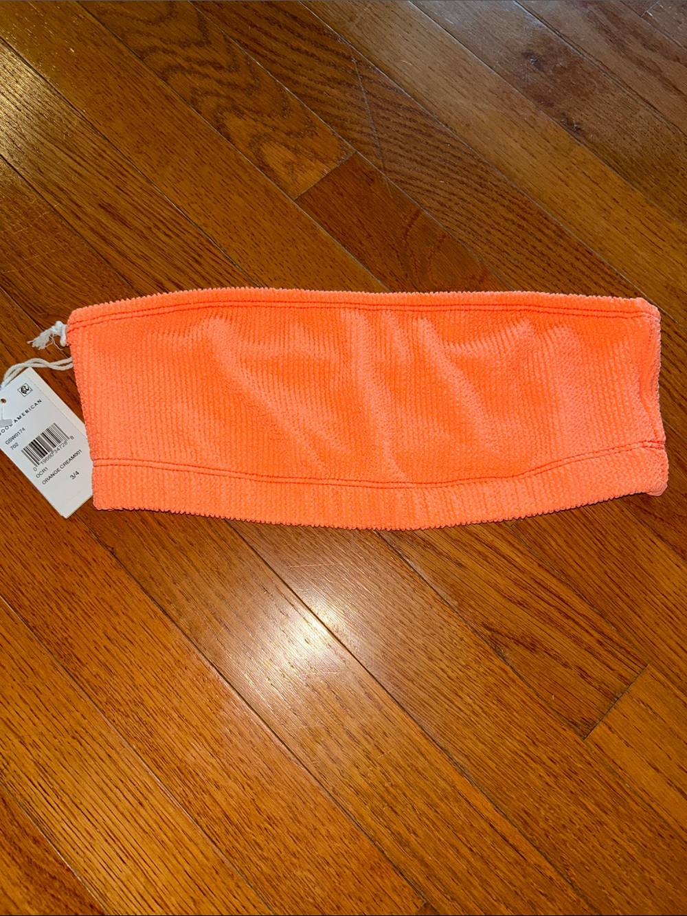 Good American Coral Orange Terry Cloth Bandeau swim top NWT SZ 3/4